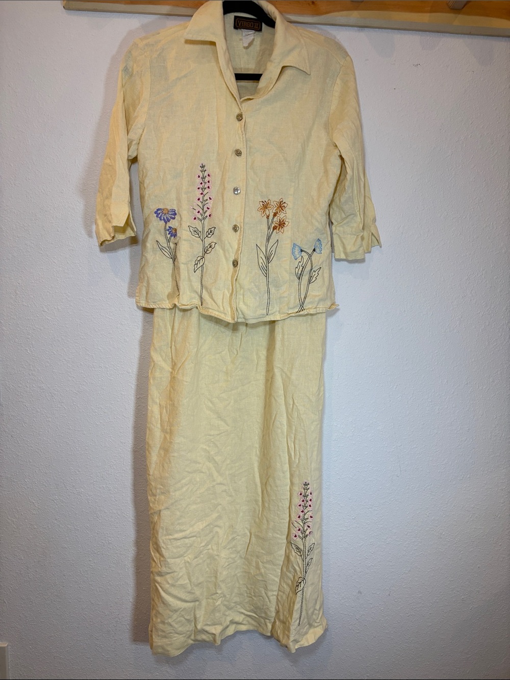 Virgo Pale Yellow Embroidered Dress Set